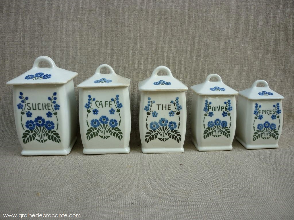 Série de 5 anciens pots à épices en céramique-pots de cuisine