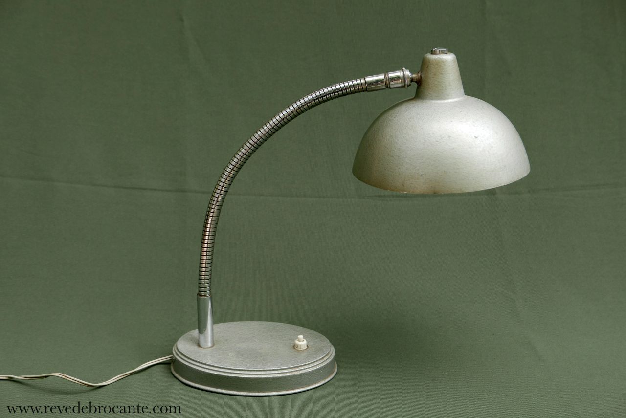 Lampe d'atelier grise à poser années 50